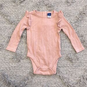 Old Navy Ribbed Viscose Ruffled Long-Sleeved Bodysuit 3-6M
